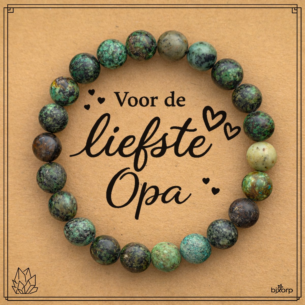 Bixorp Afrikaanse Turkoois Armband op Cadeau Kaartje - Voor de Liefste Opa - 8mm / 22cm Edelsteen Kralenarmband - Inclusief Cadeau Envelop