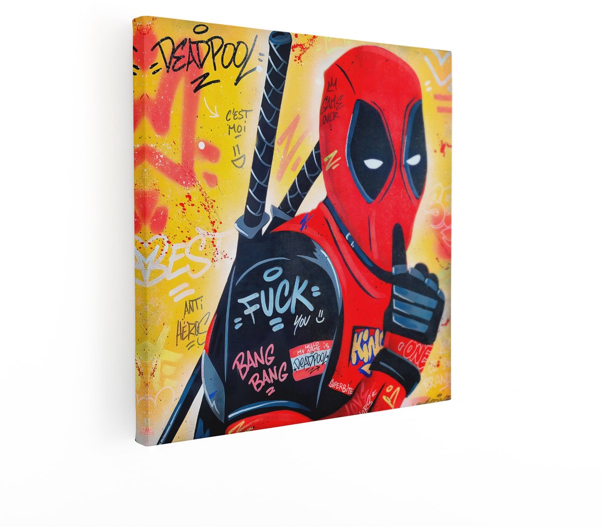 Artaza Canvas Schilderij Deadpool - 70x70 cm - Wanddecoratie Marvel Superheld - Muurdecoratie Graffiti Pop Art - Decoratie Street Art Slaapkamer