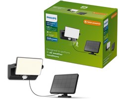 Philips LED Philips Fyns Solar wandlamp - Zonne-energie - Helder wit licht: 3000K - Zwart - Twee lichtstanden - Schemersensor - Bewegingssensor - Beveiligingslamp