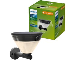 Philips LED Philips Kyna Solar wandlamp - Zonne-energie - Warmwit licht: 2700K - Zwart - Twee lichtstanden - Schemersensor - Bewegingssensor - Solar buitenverlichting