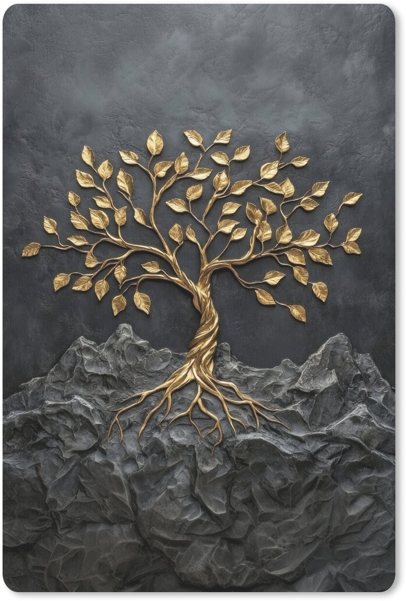 Muismat 18x27 cm - Mousepad Bladeren - Goud - Boom - Rots - Muismatten