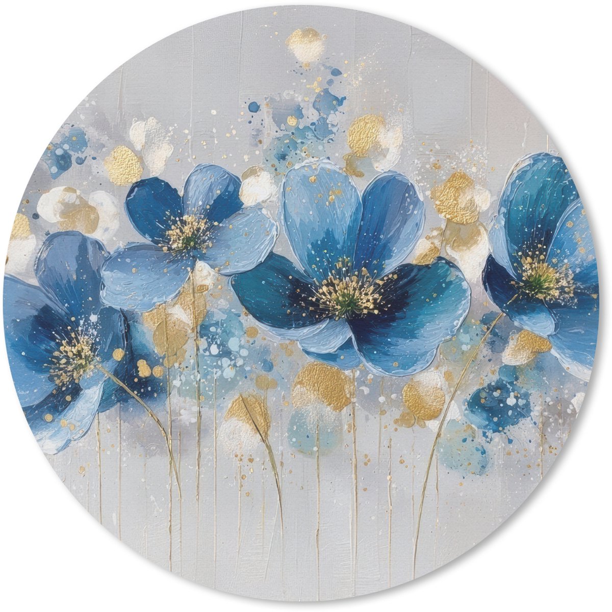 Muismat rond 40x40 cm - Mousepad Bloemen - Blauw - Abstract - Ronde muismatten