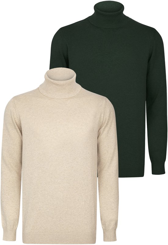 Felix Hardy Col roulé - Pull lot de 2 - 100 % coton Homme Beige-Vert - L