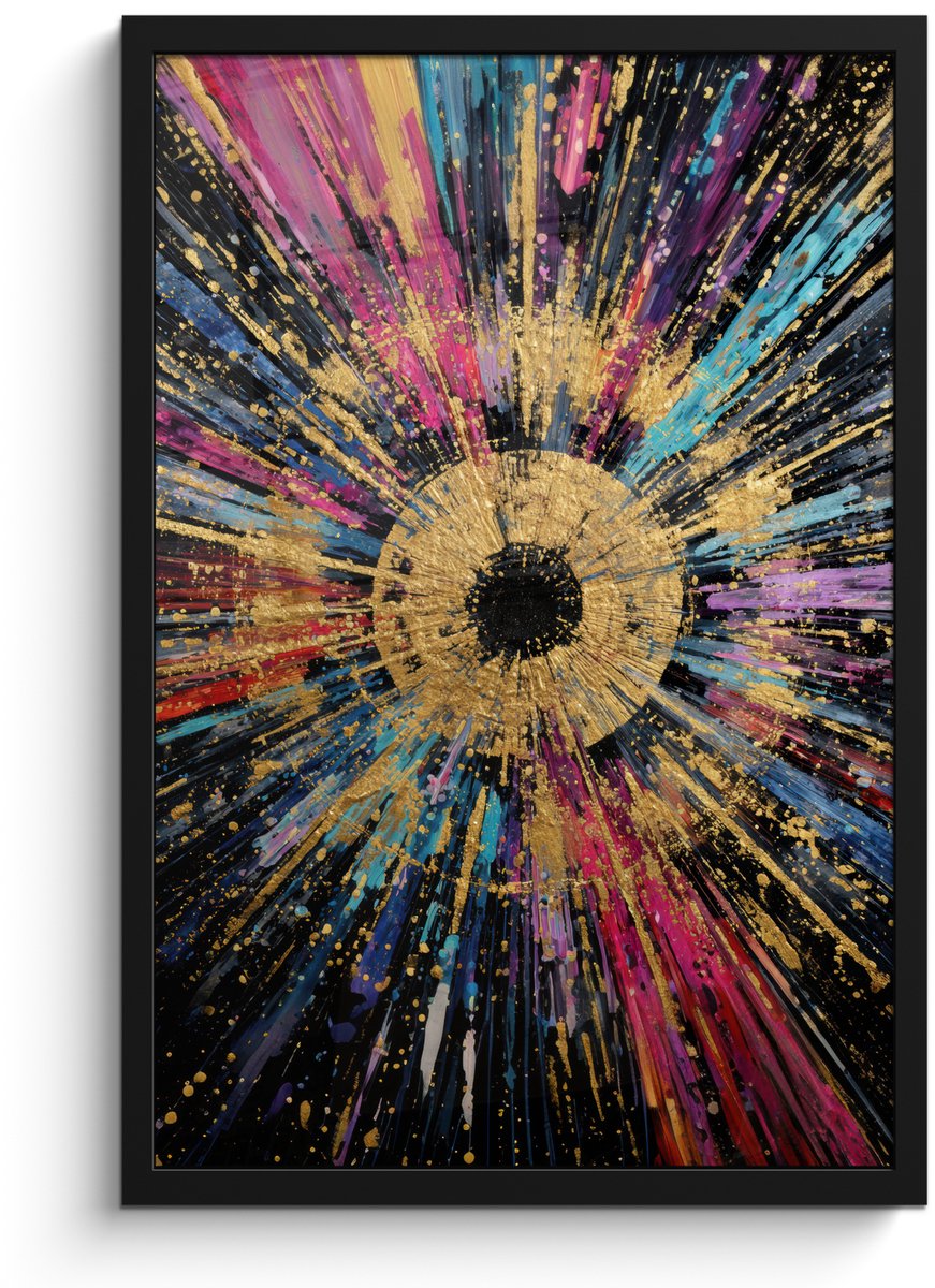 FrameYourWall Poster in lijst - Fotolijst 40x60 cm - Posters - Explosie - Goud - Kleurrijk - Abstract - Posterlijst zwart - Decoratie - Wanddecoratie woonkamer - Muurdecoratie slaapkamer