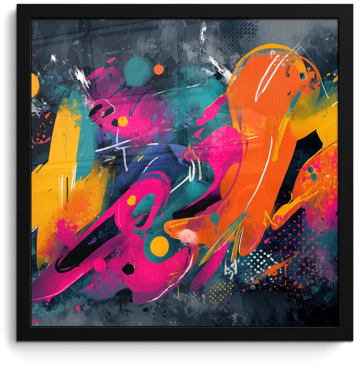 FrameYourWall Poster in lijst - Fotolijst 40x40 cm - Posters - Abstract - Graffiti - Kleurrijk - Verfspatten - Posterlijst zwart - Decoratie - Wanddecoratie woonkamer - Muurdecoratie slaapkamer