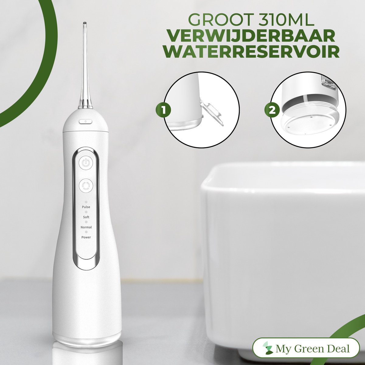 My Green Deal - Waterflosser Draadloos - Elektrische Tandenflosser- Monddouche - Mondverzorging - Flosapparaten - Tongreiniger thumbnail 2