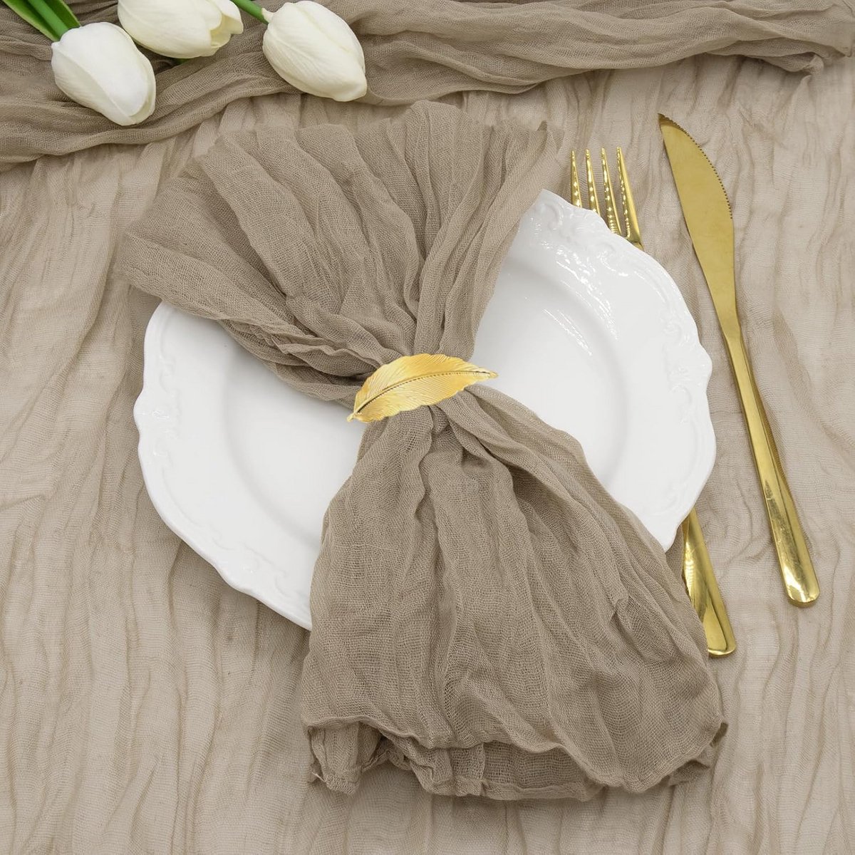 Boho Gaas Servetten - 12 Stuks - 50 x 50 cm - Ideaal voor Feesten en Tafeldecoraties - Rood