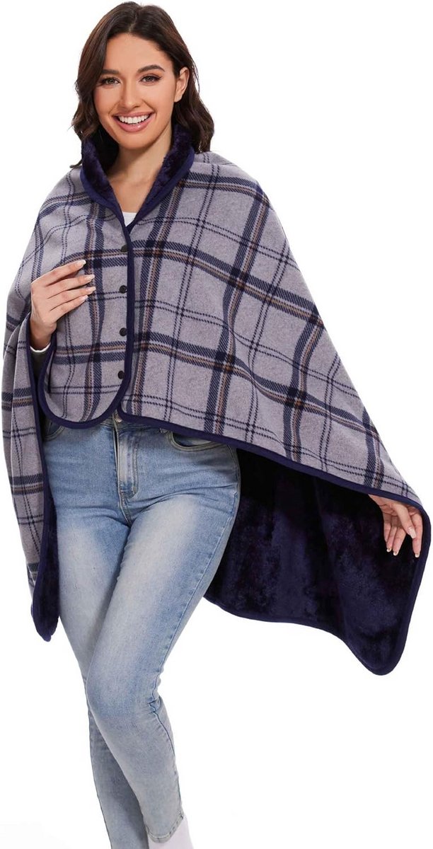 Dames Poncho Winter - Warme Multifunctionele Fleece Sjaal - Schouderwarmer en Deken in één