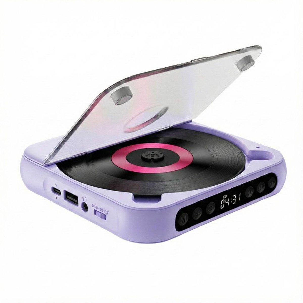 Draagbare Bluetooth-cd-speler met USB-C-snelladen – Ultradun en compact – Ondersteunt MP3/WMA-formaten – Geschikt voor zowel reizen als thuisgebruik – Paars