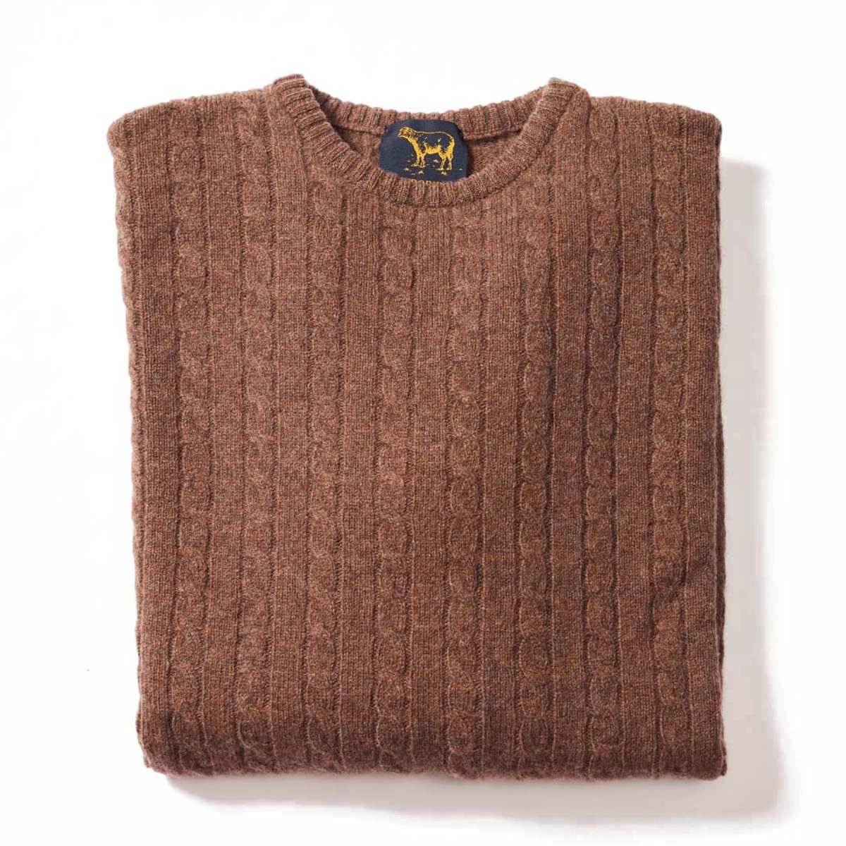 Osborne Knitwear Trui met dunne kabels en ronde hals - Lamswol - Tobacco - 2XL