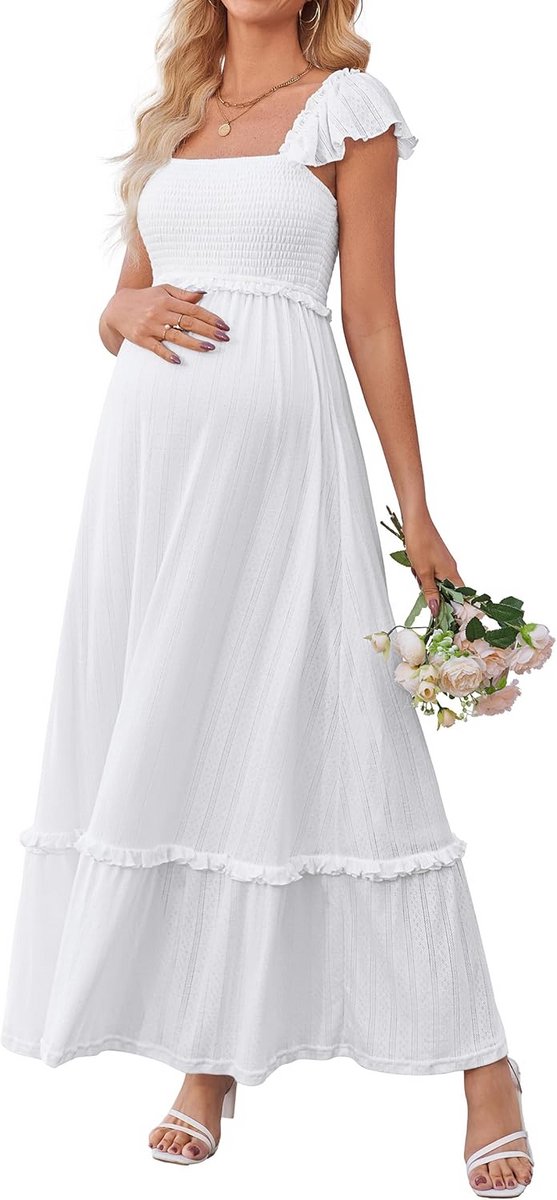 Zomer Verpleegkundige Jurk met Ruffle Mouwen - Boho Maxi Zwangerschapsjurk voor Baby Showers en Foto Shoots