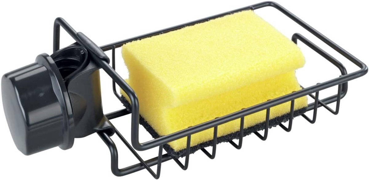 Famanu – Spoelbak organizer van roestvrij staal - hangende gootsteen caddy voor spons en afwasmiddel - zwart