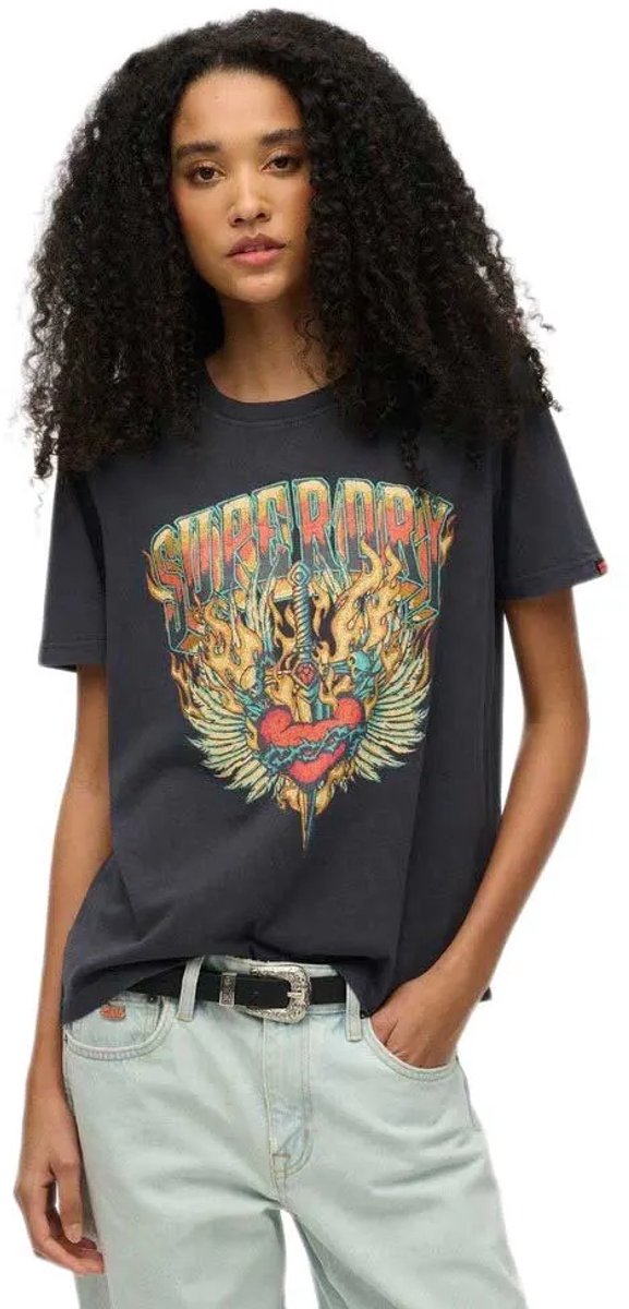 Superdry Biker Rock Relaxed T-shirt met print Dames T-shirts Zwart