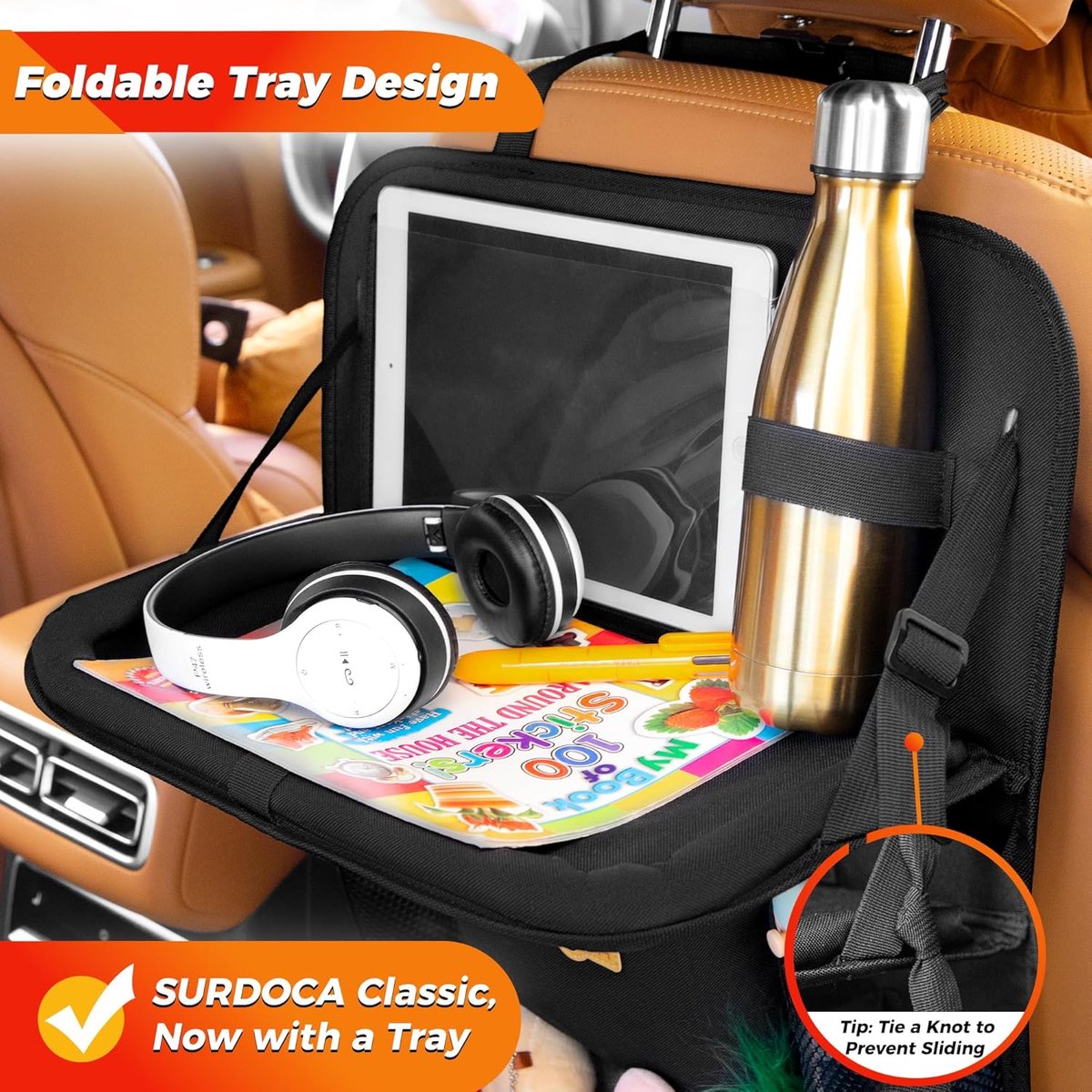Famanu – Autostoelorganizer met klaptafel - 7 vakken - tablettas - hangende achterbank-organizer voor kinderen en reizen - universeel voor de meeste auto's – foto 2