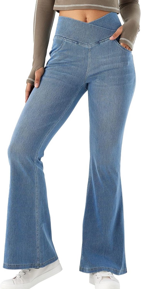Hoge Taille Bootcut Yoga Jeans Dames - Uitlopende Broek voor Fitness en Casual