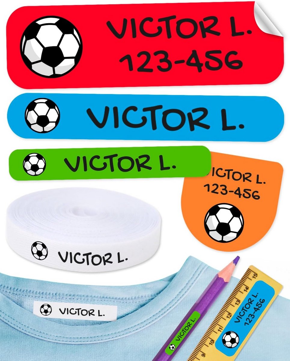 Gepersonaliseerde naamstickers voor kleding en schoolbenodigdheden - 155 etiketten