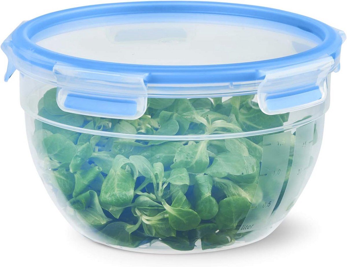 Ronde vershouddoos 2,6 liter met clipsluiting - transparant/blauw