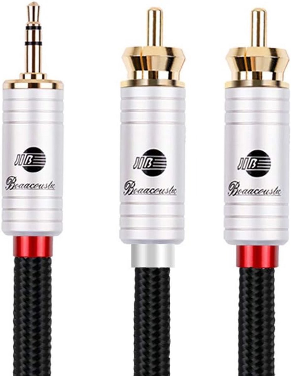 RCA-kabel naar 3,5 mm jack stekker - HiFi audio adapter kabel voor versterker en actieve luidsprekers - 1 m
