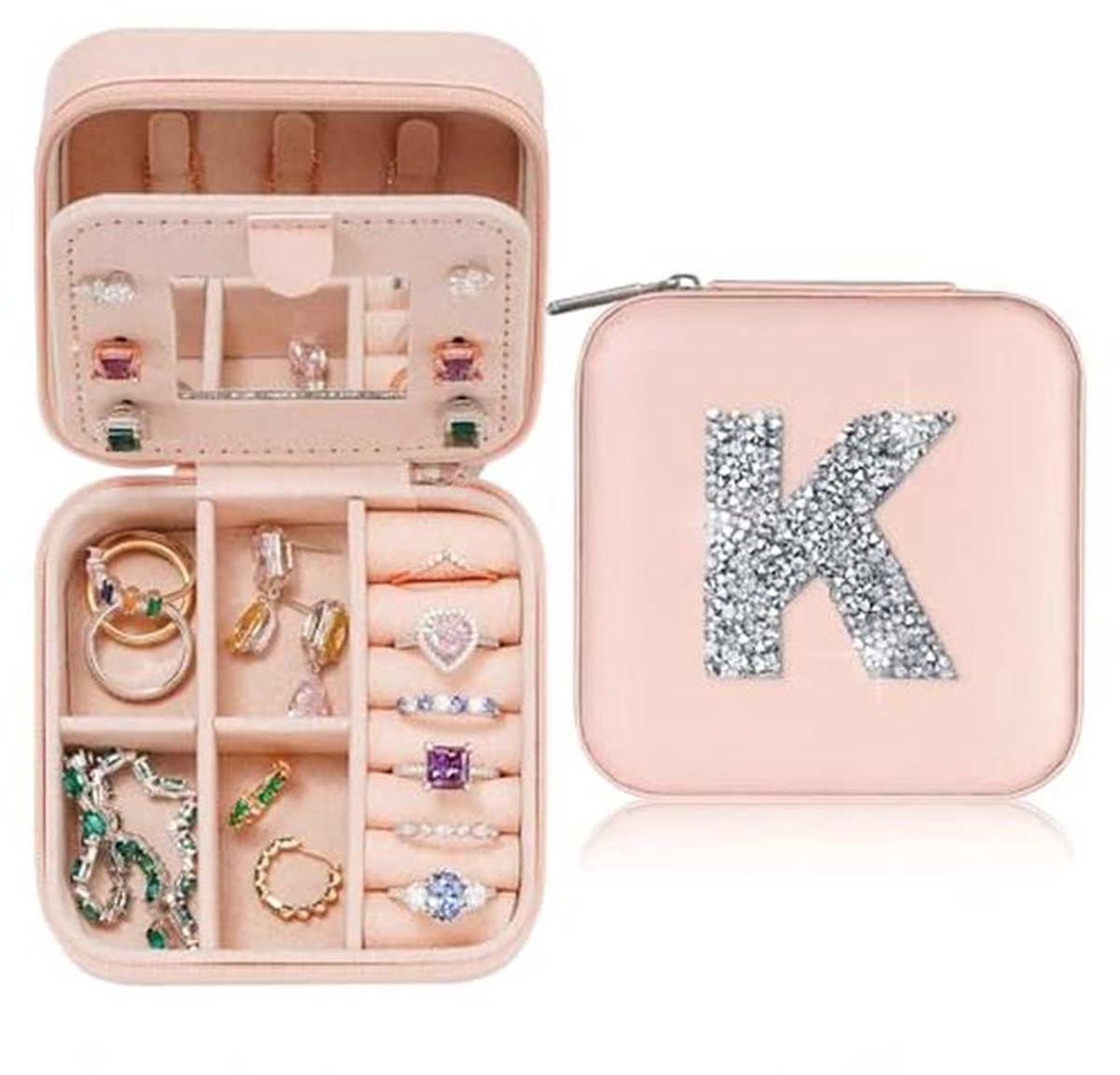Klein sieradenkistje met initiaal en spiegel voor dames en meisjes - Perfect cadeau voor verschillende gelegenheden