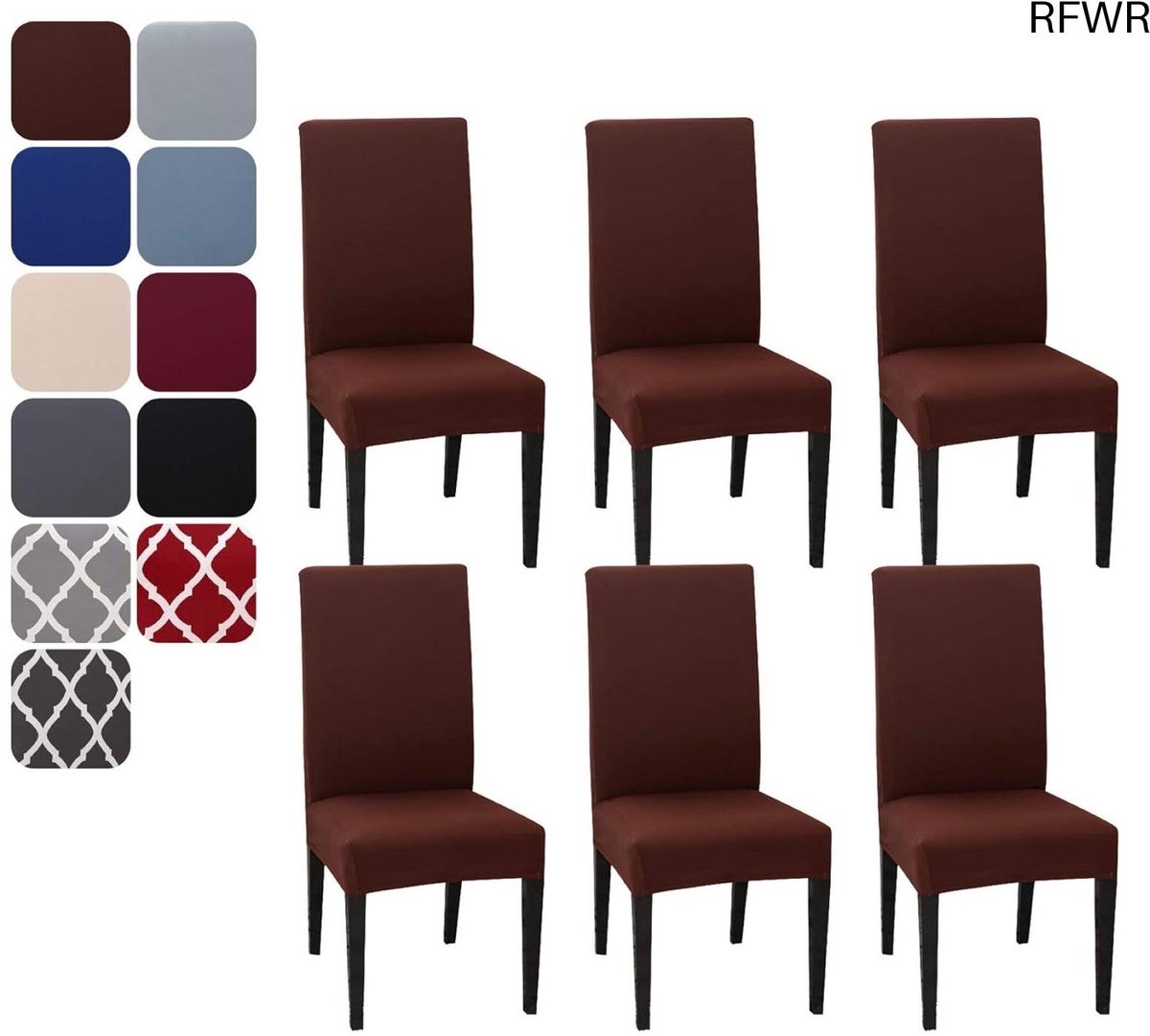 Set van 6 Afneembare en Wasbare Eetstoelhoezen - Stretch Stoelbeschermers voor Eetkamer, Keuken, Restaurant en Feesten