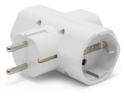 3-Voudige T-Stekker Met Randaarde – Wandverdeler In T-Vorm Met 3 Stopcontacten – Geaard, Kinderveilig En Compact – Witte Mains Adaptor Voor Thuis En Kantoor – 3500 W, 16A, 250V (05679)
