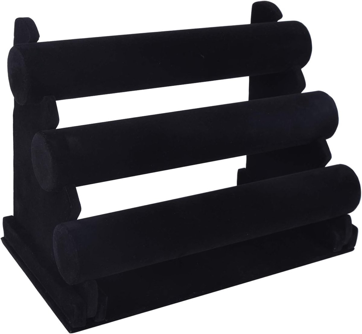 Famanu - Sieradendisplay met 3 lagen, fluwelen houder voor armbanden, horloges en kettingen, zwart