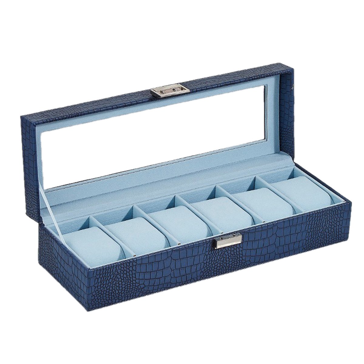 6 met vakken Horlogedoos - 32*11*8 cm - Opbergdoos voor thuis - Opbergdoos voor horloges en mechanische horloges - Horloge-organizer - Transparant deksel - Horlogepresentatiedoos - Schokbestendige horlogeopbergdoos - Horloges niet inbegrepen