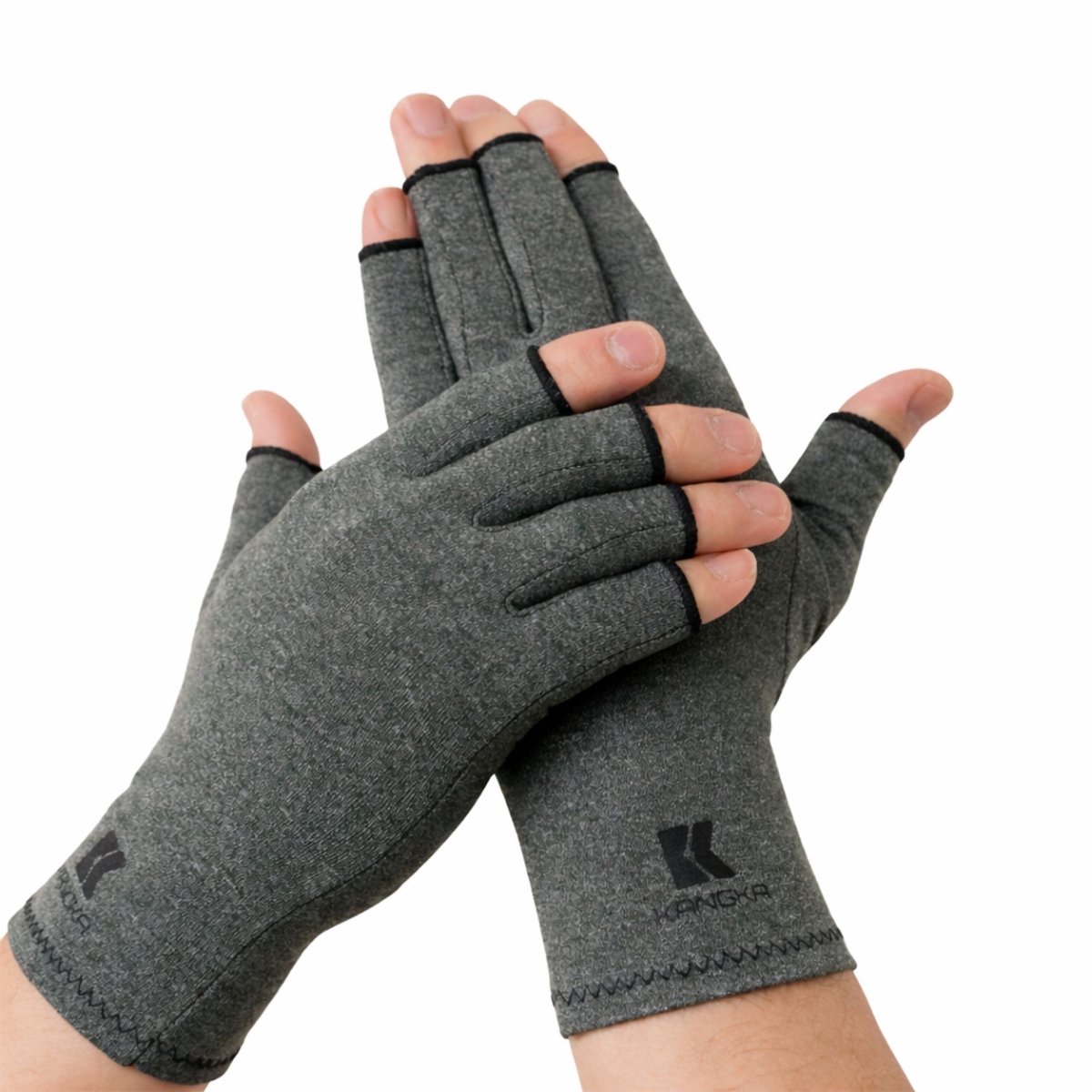 KANGKA® Reuma Compressie Handschoenen Maat XL voor Artrose, Reuma, Artritis, RSI, CTS - Open Vingertoppen - Grijs - Unisex