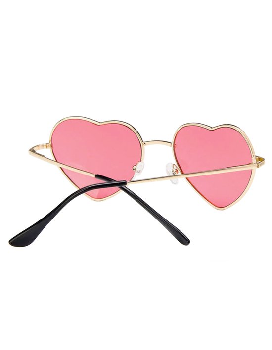 KIMU Hartjes Zonnebril - Goud Montuur - Roze Glazen - Gouden Hippie Bril Vintage Carnaval van Merkloos — afbeelding 2