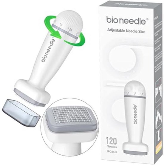 Microneedling Derma Stamp - 120 Naalden, Instelbare Lengte 0-2 mm - Voor Huidregeneratie, Anti-Aging en Haargroei