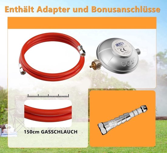 Borvat® Gasstel 3 Pits - Compact kooktoestel voor - Krachtige gaskookplaat - Ruimtebesparend ontwerp-incl. 1.5 m Gasslang en drukregelaar - drukregelaar 50 mbar-Wit van Merkloos — afbeelding 3