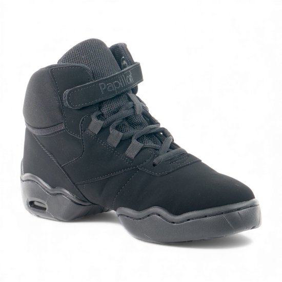 Papillon PA1506 hooge danssneakers - Splitzool met lucht gevulde demping - Uitstekende flexibiliteit en bewegingsvrijheid - Extra enkelondersteuning met klittenbandstrip - Hiphop, Streetdance, Jazzdance, Zumba - PAPILLON - Zwart - 39