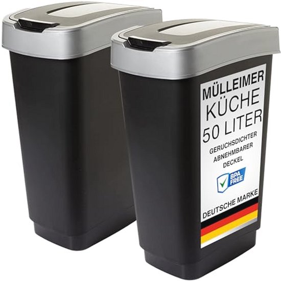 Poubelle De Cuisine 13 L Avec Couvercle à Pression - Design étroit, Peu Encombrant - Pour Salle De Bain, Buanderie, Bureau - Élégante Et Pratique