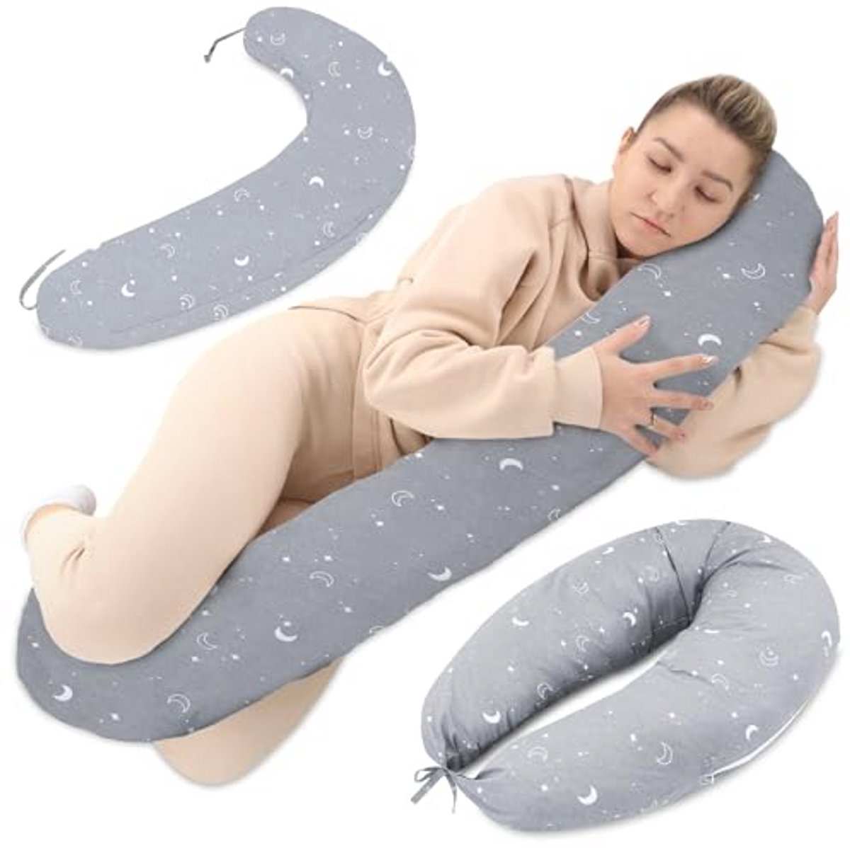 Ergonomisch Zwangerschaps-en Voedingskussen 190cm voor Comfortabel Zijslapen