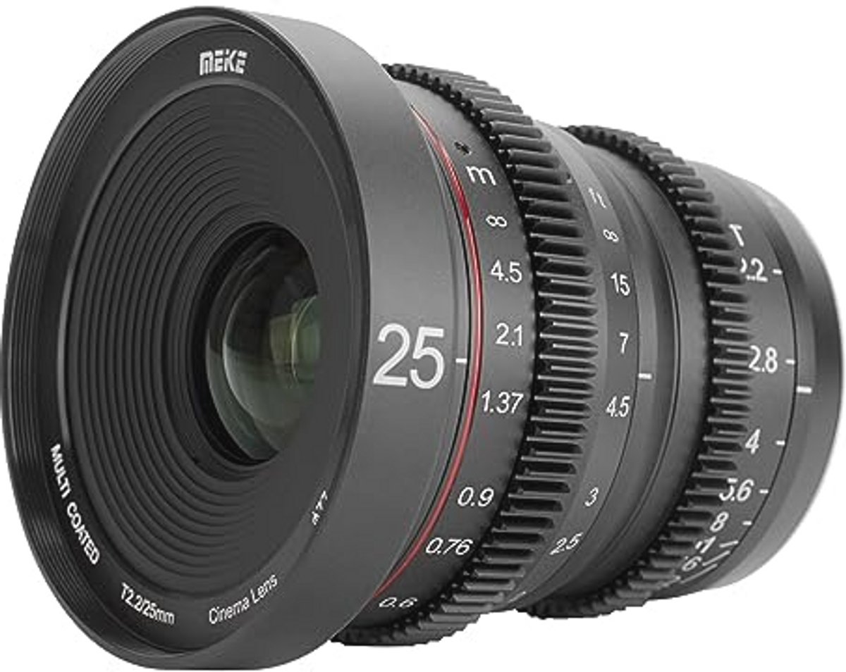 Grote Diafragma 25mm T2.2 Cine Lens voor Micro Vier Derde Camera's – Handmatige Focus en Lage Vervorming