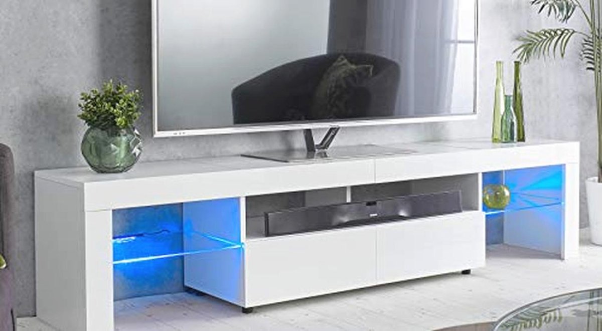 TV-kabinet Wit 200cm met LED-verlichting voor Flat Screen TV's
