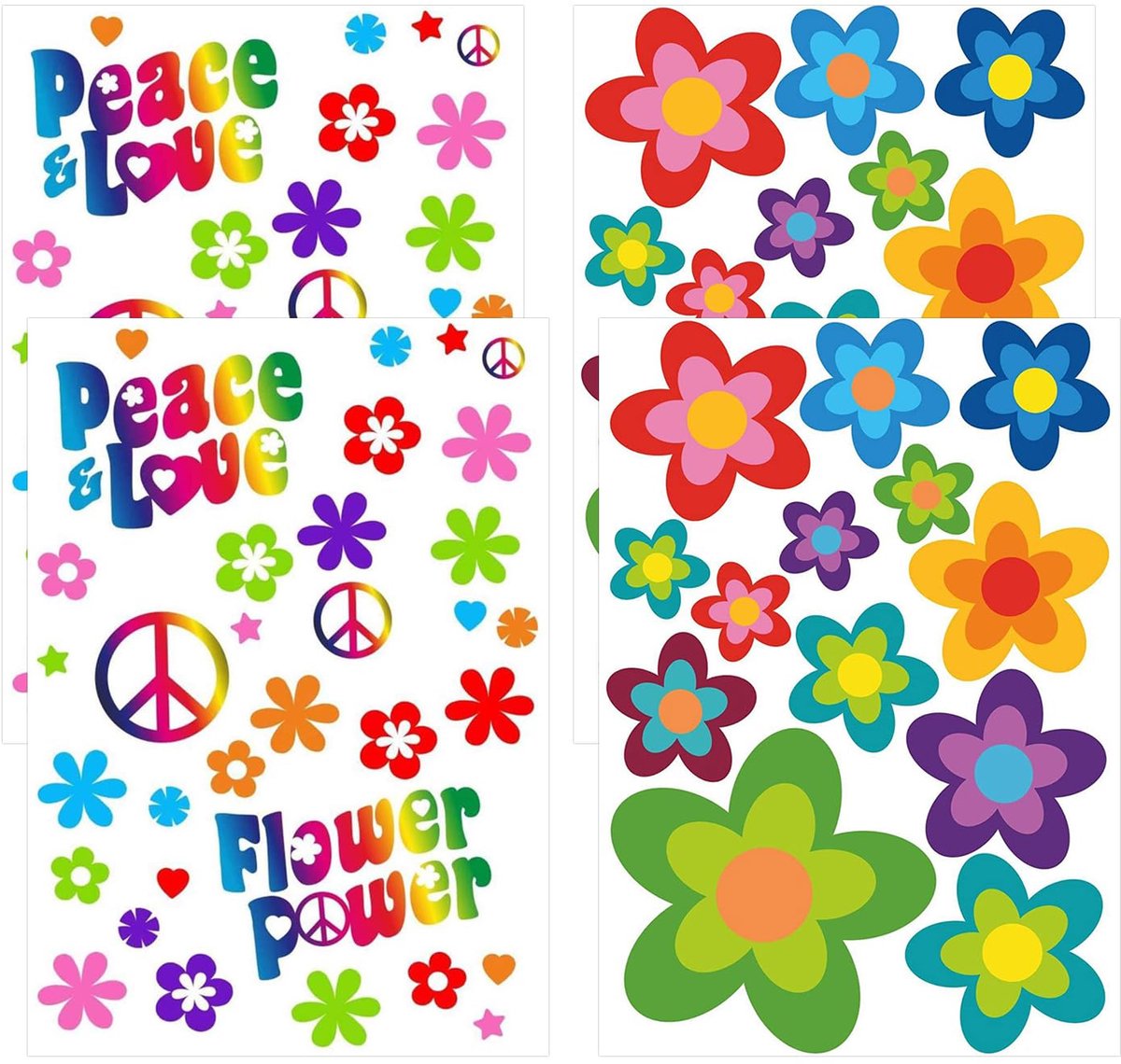 4 x autostickers, hippie bloemenstickers, zomerstickerset voor skateboards, laptops, koffers, helmen, etc., geschikt voor binnen- en buitengebruik.