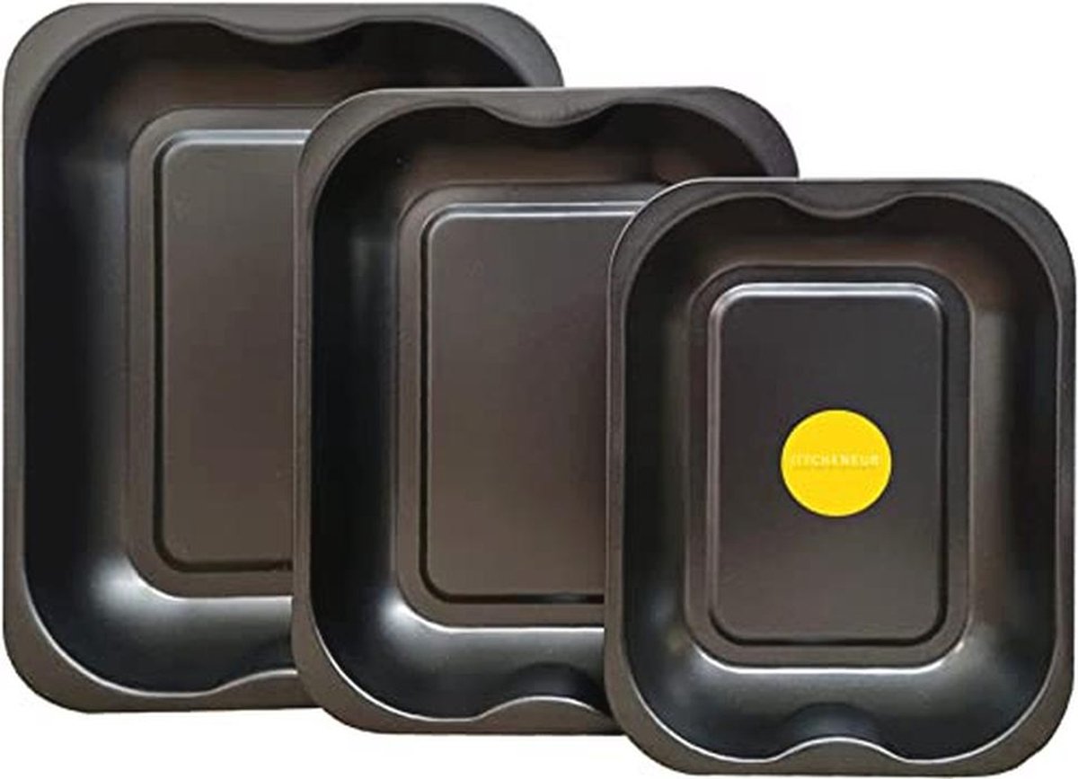 Set van 3 zwarte braadblikken en bakvormen voor oven antiaanbak en gemakkelijk schoon te maken