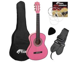 TIGER CLG4-PK 3/4 size klassieke gitaar pack - beginners klassieke gitaar pakket met accessoires in roze