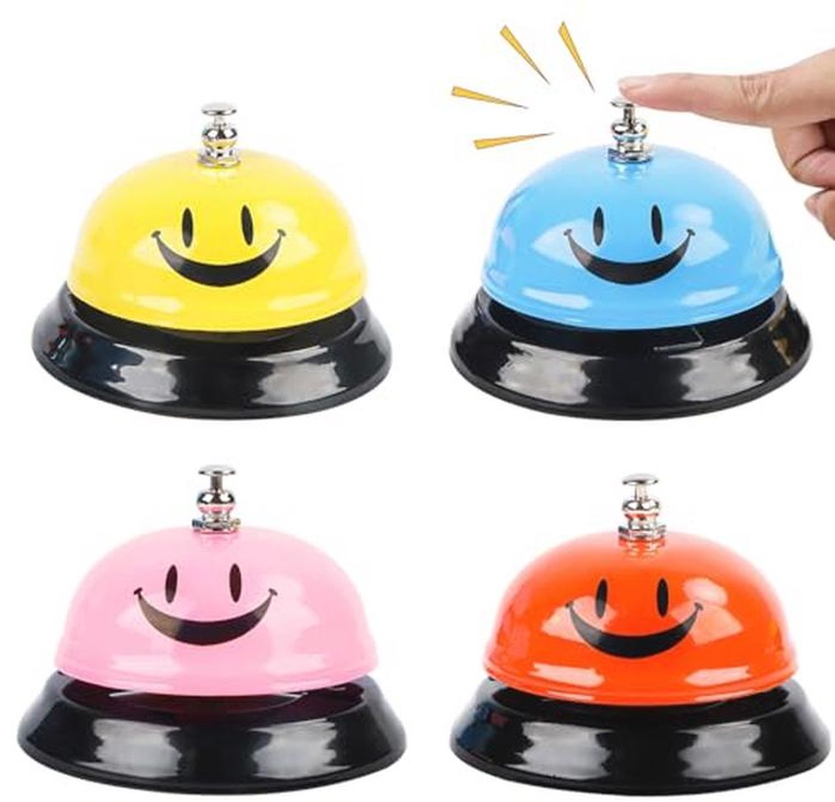 4 stuks tafelbel, tafelbel van roestvrij staal, belbel, trainingsbel, handbel met glimlachpatroon, hotelbel, receptiebel met knapperige bel, servicebel voor restaurants, hotels