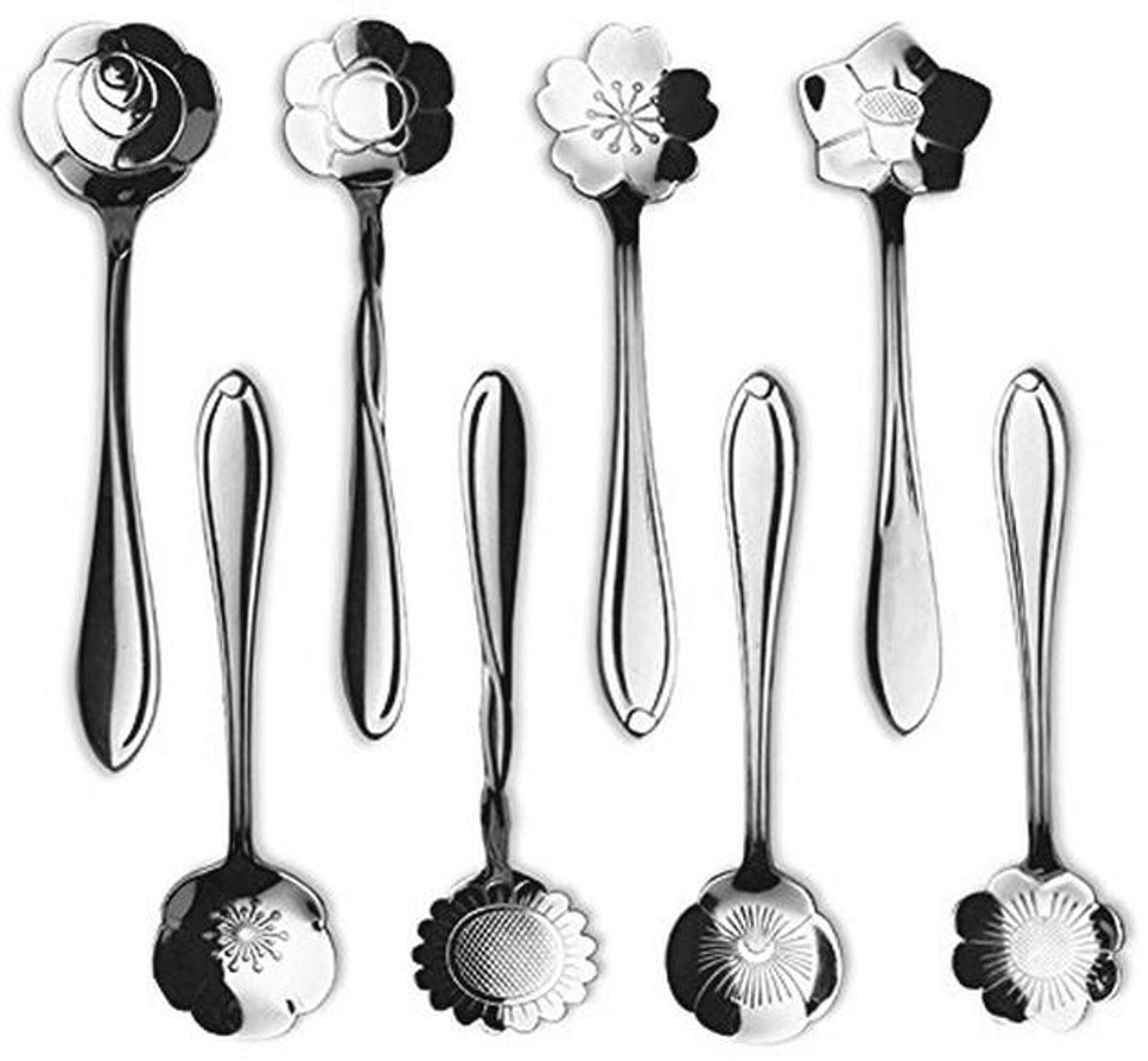 Roestvrij Stalen Servies met Bloemenpatronen - Set van 8 Koffielepels