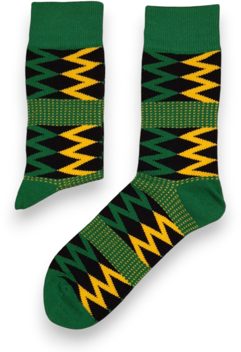 Afrikaanse sokken / Afro sokken / Kente sokken - Groen Zwart - Afrika print kousen / Happy Colorful Socks / Vrolijke sokken Maat 35-40