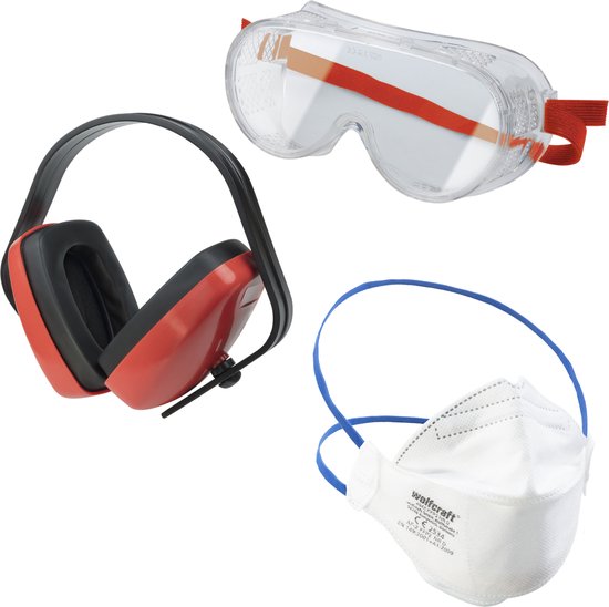 wolfcraft - Veiligheidsbril SET - 3 Delig - inclusief Stofmasker en