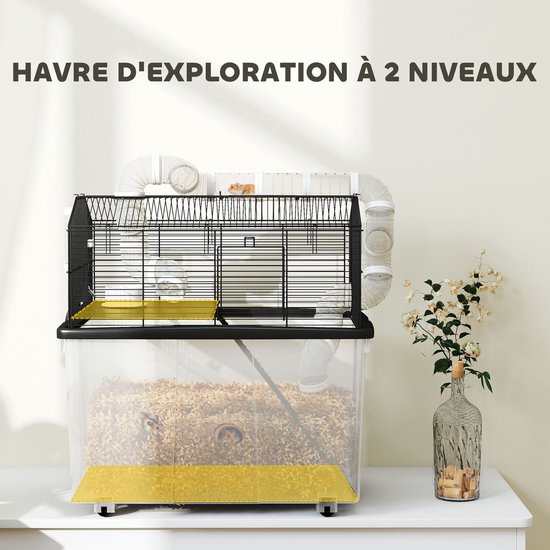 PawHut-Hamsterkooi-Staal-58x43x57cm-Zwart