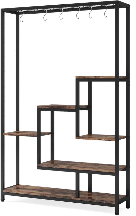 Jessi Store - Plantenrek - Plantenrekken - Plantenrek binnen - Plantenstandaard - 5 niveaus en 10 S-haken - Zwart - 100x30x180cm
