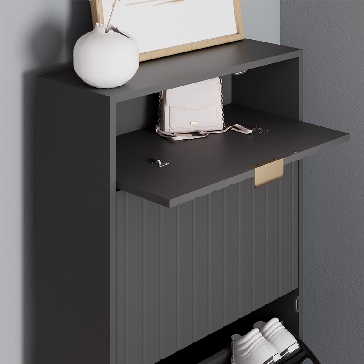 Vicco Schoenenkast Helge, schoenenrek, zwart, 60 x 128,5 cm, 3 vakken