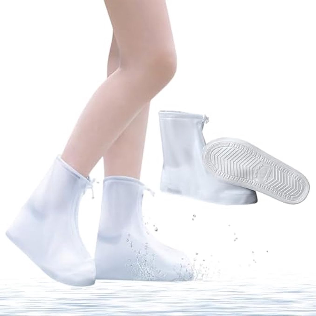 2 paar waterdichte, antislip siliconen overschoenen met ritsen, herbruikbaar, perfect voor wandelen, vissen, kamperen, autowassen en fietsen.