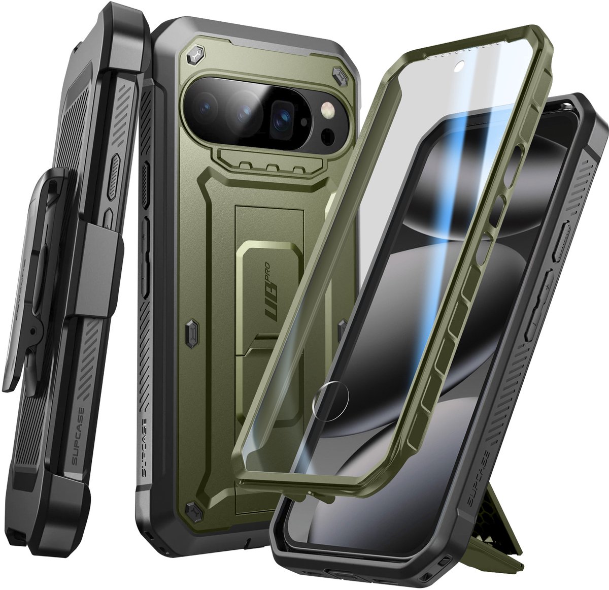 Supcase, Volledig hoesje voor Pixel 10 Pro Supcase Unicorn Beetle Pro Serie met Standaard, Kaki