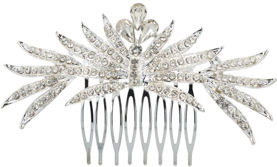 Accessoires pour cheveux - Peigne décoratif à pince - 10 cm - Forme fantaisie - Strass - Métal - Argent - Peigne Cheveux