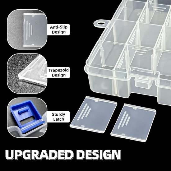 Kunststof sieradenorganizer opslag, 36 vakken, verstelbaar, transparant sorteervak, displaylade, kralenopbergkoffers met deksel, containers met verwijderbare verdelers voor oorbelarmband (transparant